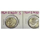 Two Washington quarters from 1964. Two Washington quarters from 1964.