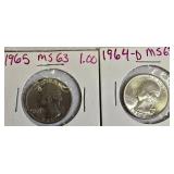 Two Washington quarters from 1964. Two Washington quarters from 1964.