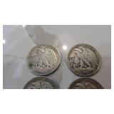 1-1937, 2-1941S,1-1942S Walking Liberty Half Dollars