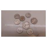 Assorted American Coins, 1-Barber 1944 Dime, 5- 1950-1967 Dimes, 1942 Quarter, 1927 Buffalo Nickel