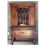 DR - Antique Walnut Jacobean Cabinet with Glass Center Door