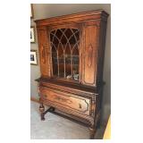 DR - Antique Walnut Jacobean Cabinet with Glass Center Door