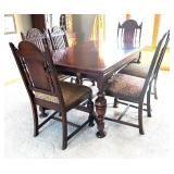 DR - Antique Jacobean-Style Antique Dining Table with Six Chairs