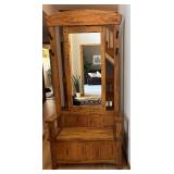 FE - Oak Hall Tree with Mirror & Storage Bench