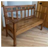 FE - Stylish Oak Bench with Slate Inlays