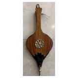 LR - Brass Fireplace Tool Set With Wooden Backplate & Ornate Medallion