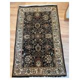 LR - Oriental Style Rug - Black Field with Ivory Border