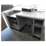 POS station with shelves for chips/snacks and cup dispenser POS station with shelves for chips/snacks and cup dispenser