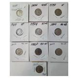 1955-D Silver Dime and 9 Other Misc. Dimes