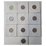 1955-D Silver Dime and 9 Other Misc. Dimes