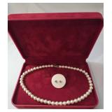 Vintage Faux Pearl Choker Necklace and Pierced Earrings