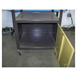 Rolling / Mobile Metal Cart with Storage Cabinet and Built-in Power Cable