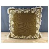 Brown Throw Pillow with Cream Embroidered Border - Brand New