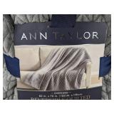 Ann Taylor Oversized Reversible Quilted Chevron Gray 60" x 70" Throw - Brand New