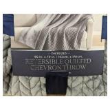 Ann Taylor Oversized Reversible Quilted Chevron Gray 60" x 70" Throw - Brand New