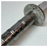 War Dragon Sword with Embossed Metal Handle and Wooden Scabbard
