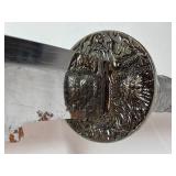 War Dragon Sword with Embossed Metal Handle and Wooden Scabbard