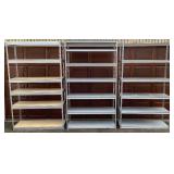 Three Metal Storage Shelving Units with Composite Board Shelves