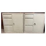 Two Metal Garage Storage Units - 3 Drawer, One Shelf Cabinets