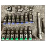 Collection of 1/2" and 3/8" Impact Sockets Set with 1/2" Bits