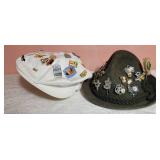 Green Wool Tyrolean Hat with Travel Pins plus White Tam Hat