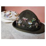Green Wool Tyrolean Hat with Travel Pins plus White Tam Hat