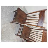 Primitive Pedestal Dining Table with Pressed Back Spindle Chairs