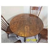 Primitive Pedestal Dining Table with Pressed Back Spindle Chairs