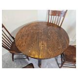 Primitive Pedestal Dining Table with Pressed Back Spindle Chairs