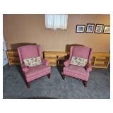 Rosebud Brocade Upholstery Wingback Armchair Pair