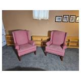 Rosebud Brocade Upholstery Wingback Armchair Pair