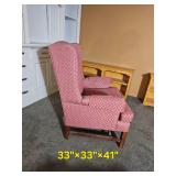 Rosebud Brocade Upholstery Wingback Armchair Pair