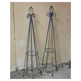 Pair of Decorative Wrought Iron Garden Obelisks Plant Trellises