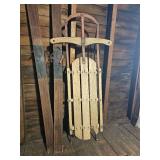 Vintage Wooden Sled and Antique Wood Skis