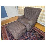 Traditional Tufted Wingback Armchair with Matching Ottoman