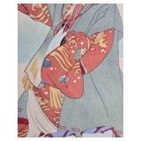 Framed Japanese Woodblock Print Woman with Parasol