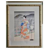 Framed Japanese Woodblock Print Traditional Court Figure