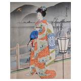 Framed Japanese Woodblock Print Traditional Court Figure