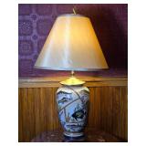 Porcelain Table Lamp with Hand Painted Fish Motif