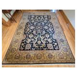 Large Hand Knotted Persian Style Wool Area Rug - Black Field