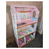 Wooden Dollhouse with Three Levels and Detailed Interior