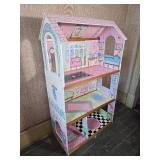 Wooden Dollhouse with Three Levels and Detailed Interior