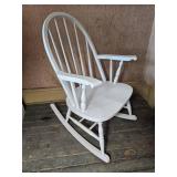 Vintage White Painted Windsor Style Child Rocking Chair