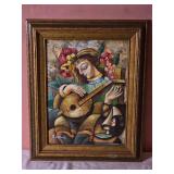 Framed Signed B Adams Guitar Player Oil Painting