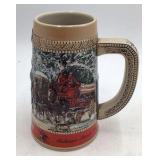 Ceramic stein featuring Budweiser Clydesdales wagon parade scene at Grant