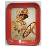 Vintage Coca-Cola Serving Tray – Red Metal with Woman Driving Scene