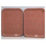 Vintage Red Gingham Check Metal Serving Trays – Pair of Rectangular Trays