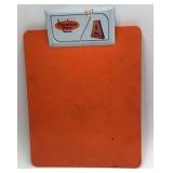 Vintage Vigoreena Feeds / Aureomycin Clipboard – Orange Metal with Advertising Clip