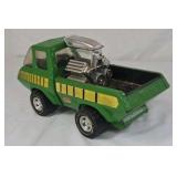 Vintage Tonka Custom Pick-Up Truck – Green Metal with Exposed Chrome Engine and Yellow Stripes