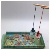 Vintage Magnetic Fishing Game – Colorful Patterned Fish with Poles in Box